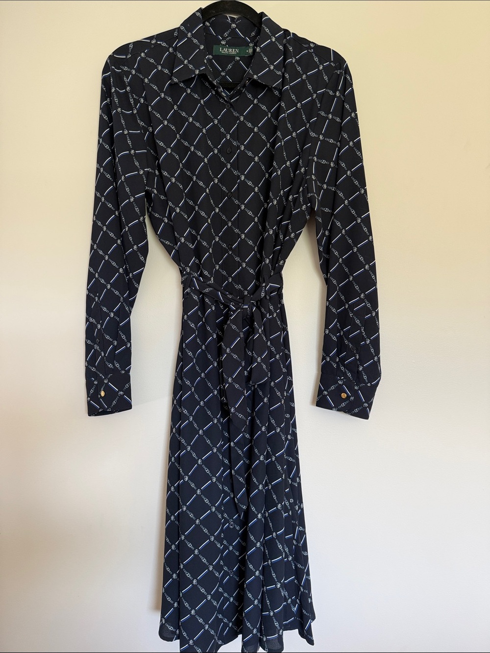 Ralph Lauren Navy Geometric Long-Sleeve Shirt Dress,